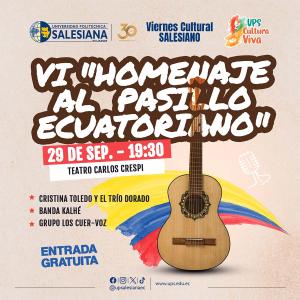 Afiche promocional del Viernes Cultural Salesiano - IV Homenaje al Pasillo Ecuatoriano